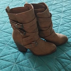 7.5 Madden Girl Kloo Stone Buckled Mid-Calf Boots
